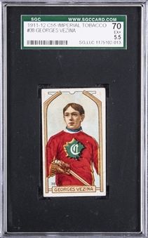 1911-12 C55 Imperial Tobacco #38 Georges Vezina Rookie Card – The Issues "Key" Card – SGC 70 EX+ 5.5